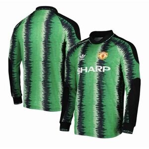 Manchester United Jersey Mens Medium Black Green Goalkeeper 90-91 Adidas Retro